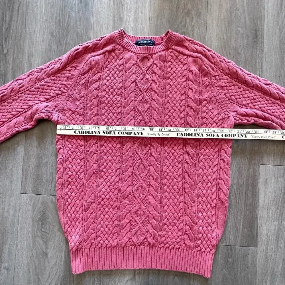 Crown & Ivy Pink Oversized Cable Knit Cotton Sweater Women’s Small - Picture 7 of 11